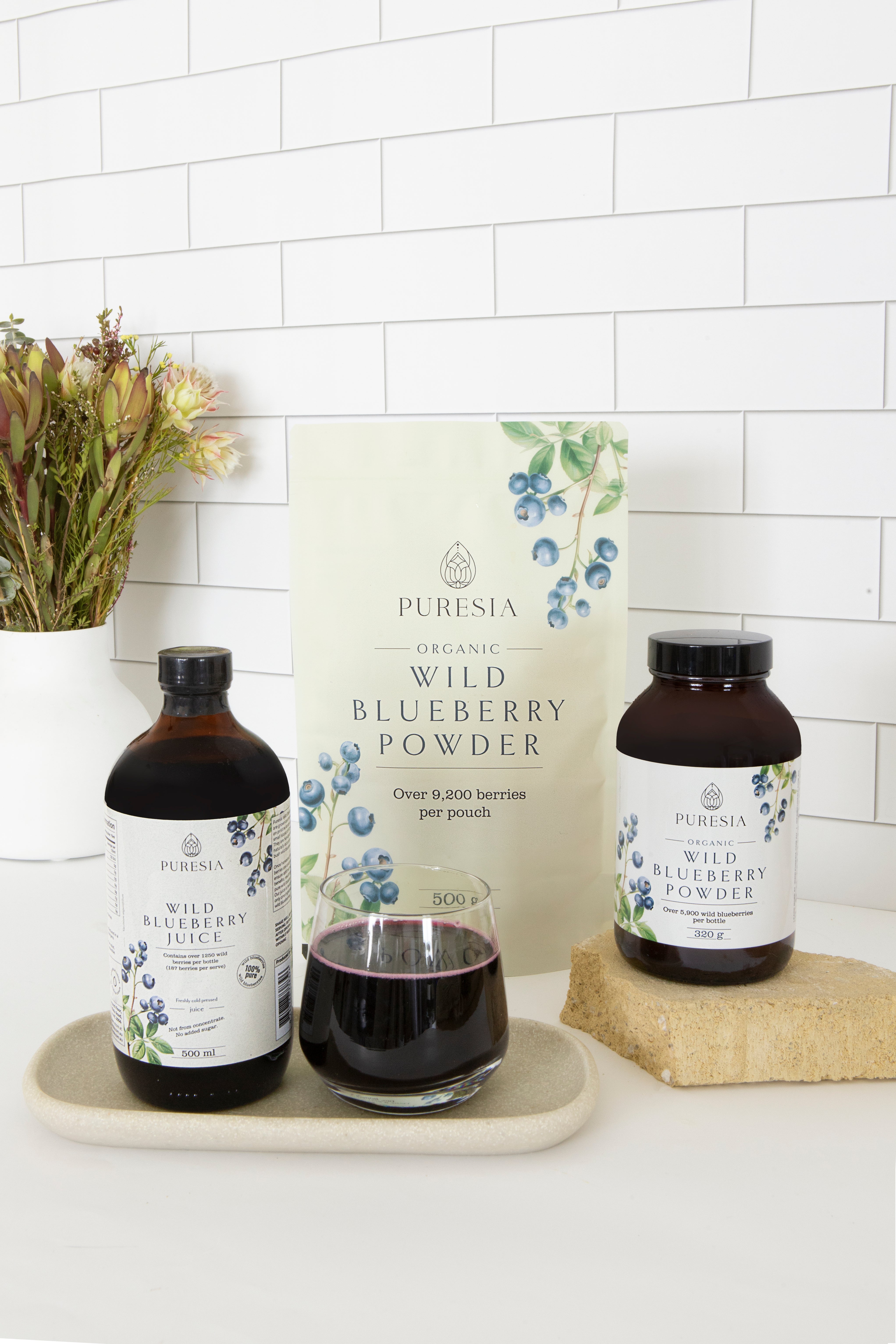 Organic wild blueberry powder and wild blueberry juice