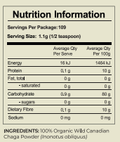 Organic Wild Harvested Canadian Chaga Powder 120g